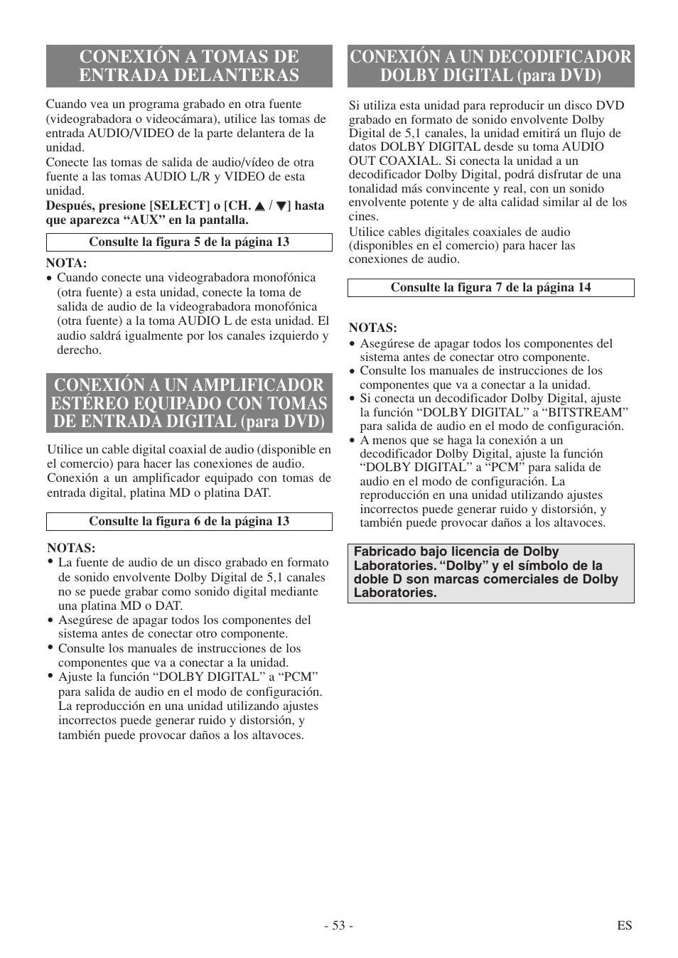 Conexión a tomas de entrada delanteras | Symphonic SC724FDF User Manual | Page 53 / 56