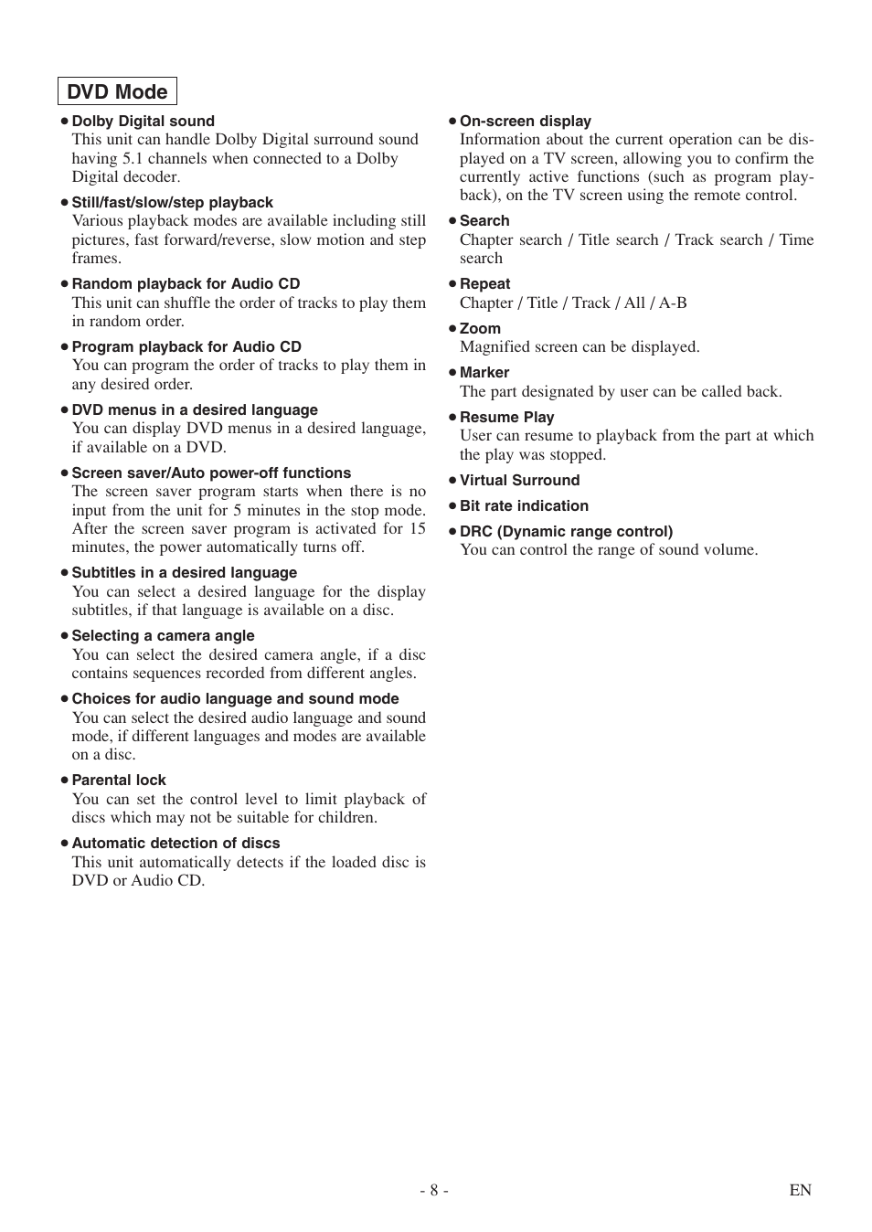 Dvd mode | Symphonic SC724FDF User Manual | Page 8 / 56