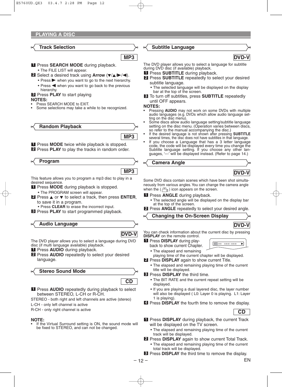 Dvd-v | Symphonic SD300D User Manual | Page 12 / 20