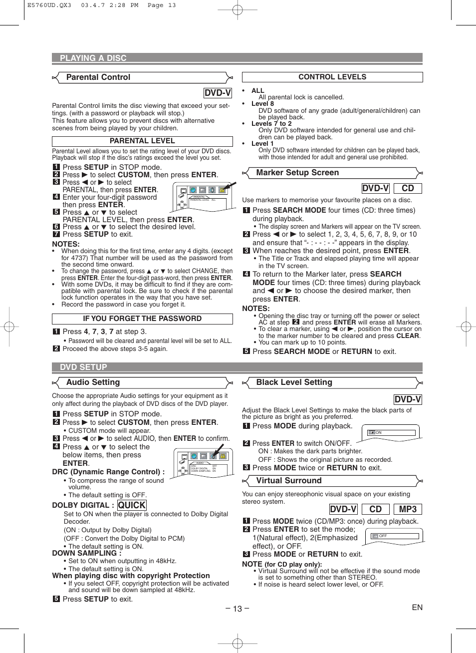 Dvd-v, Mp3 cd dvd-v, Cd dvd-v | Quick | Symphonic SD300D User Manual | Page 13 / 20