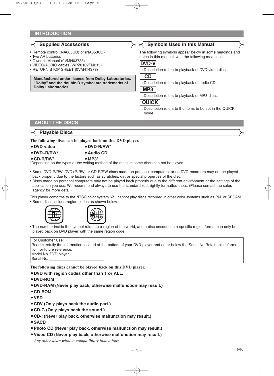 Quick mp3 cd dvd-v | Symphonic SD300D User Manual | Page 4 / 20