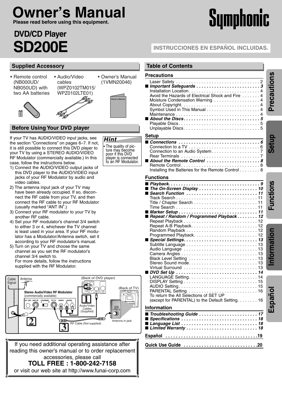Symphonic SD200E User Manual | 20 pages