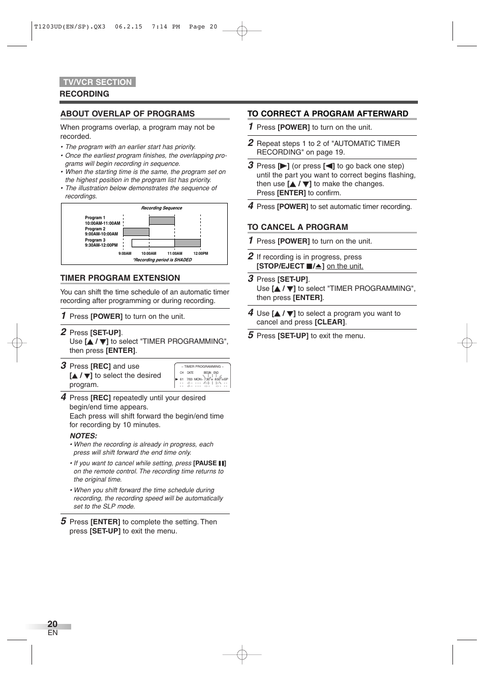Timer program extension, About overlap of programs | Symphonic SC720FDF User Manual | Page 20 / 44