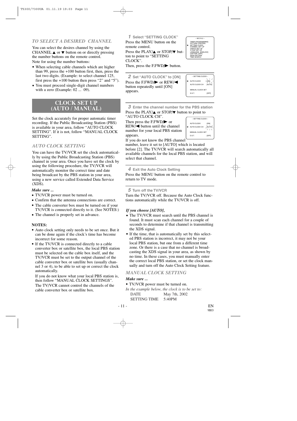 Clock set up (auto / manual) | Symphonic SC313C User Manual | Page 11 / 32