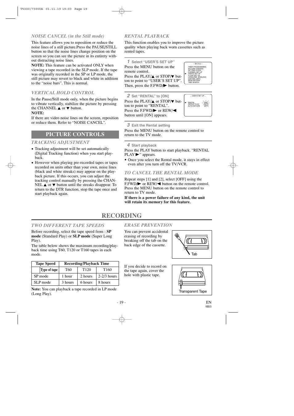 Recording, Picture controls | Symphonic SC313C User Manual | Page 19 / 32