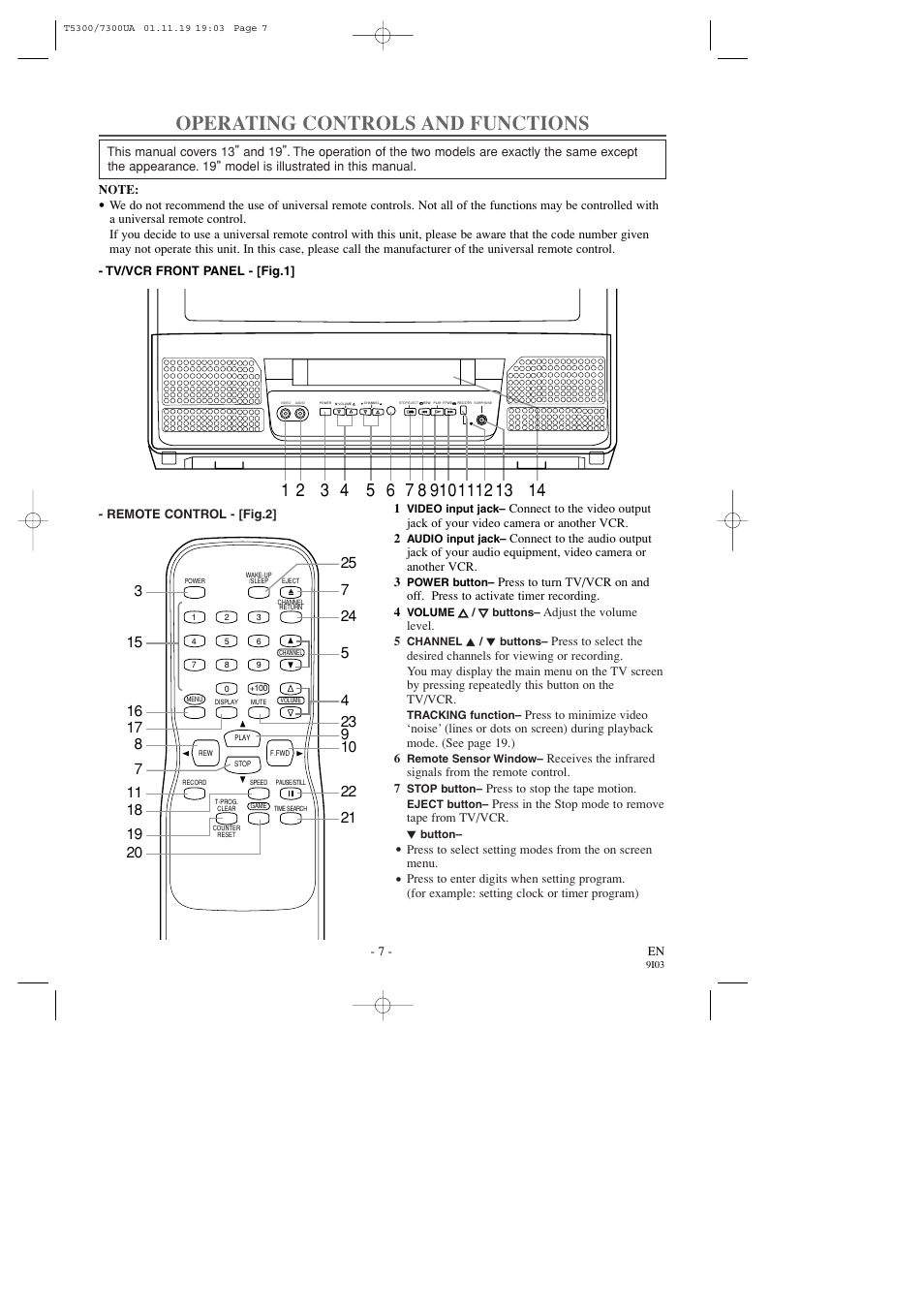 Operating controls and functions | Symphonic SC313C User Manual | Page 7 / 32