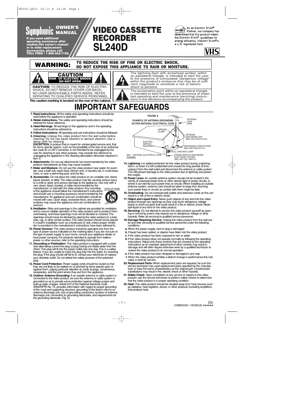 Symphonic SL240D User Manual | 8 pages