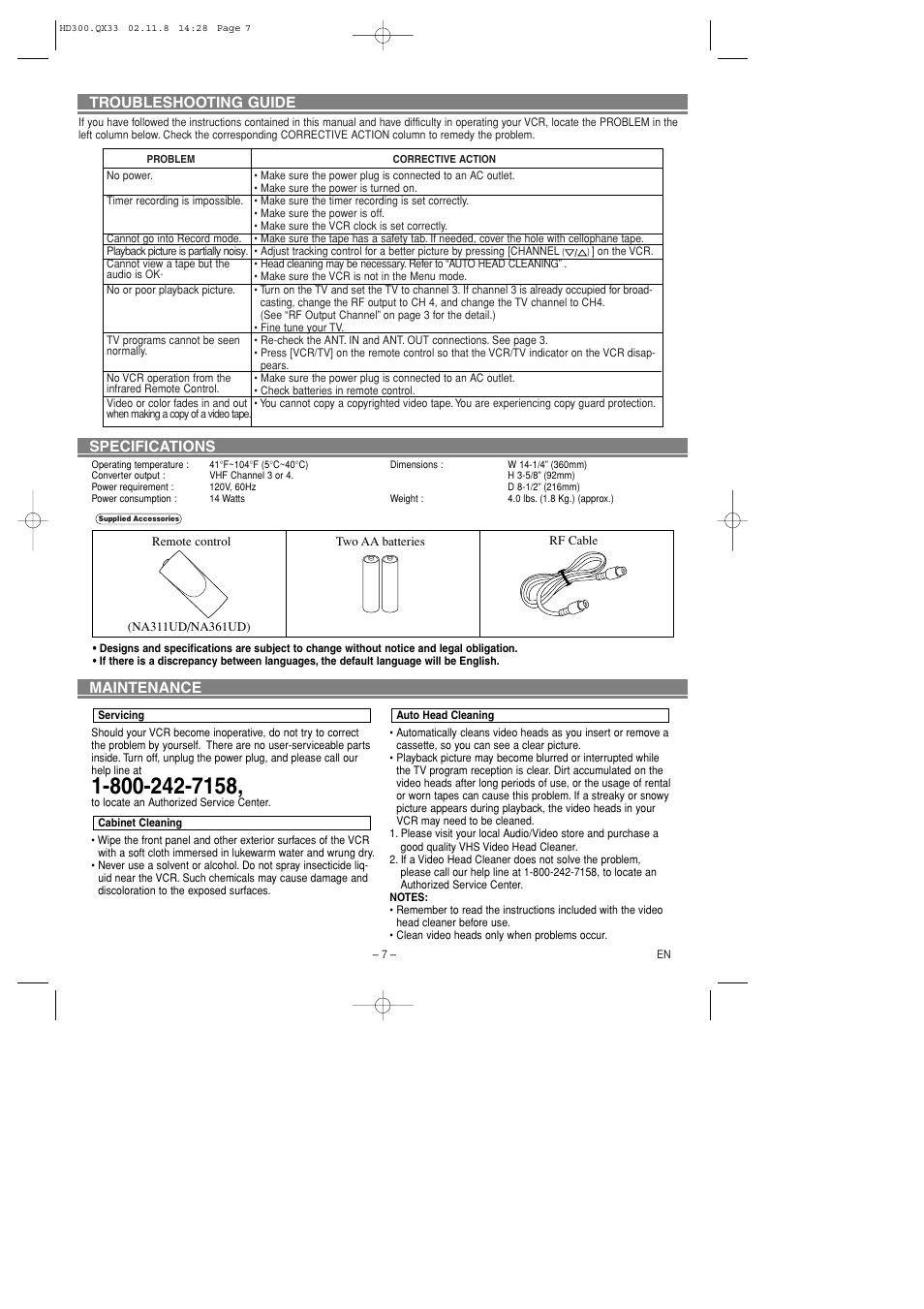Troubleshooting guide specifications maintenance | Symphonic SL240D User Manual | Page 7 / 8