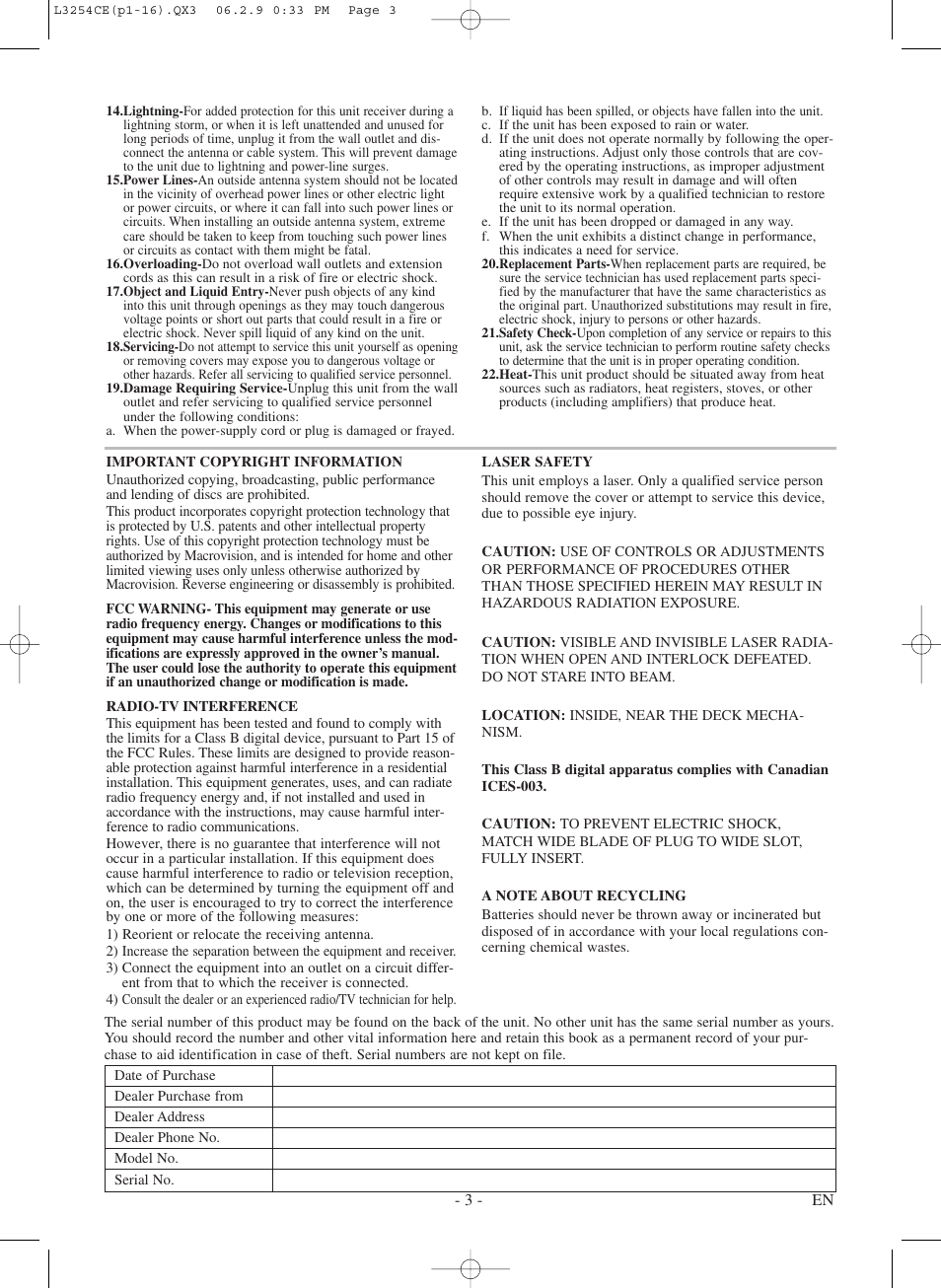 Symphonic LCD TV/DVD User Manual | Page 3 / 36