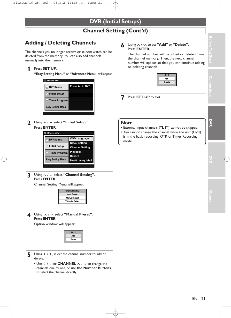 Dvr (initial setups) | Symphonic CHSP80G User Manual | Page 21 / 96