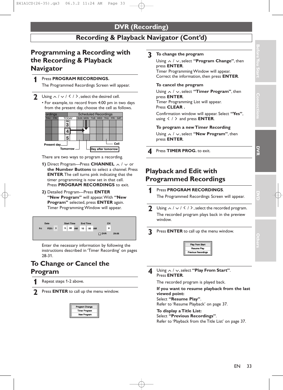 Playback and edit with programmed recordings | Symphonic CHSP80G User Manual | Page 33 / 96