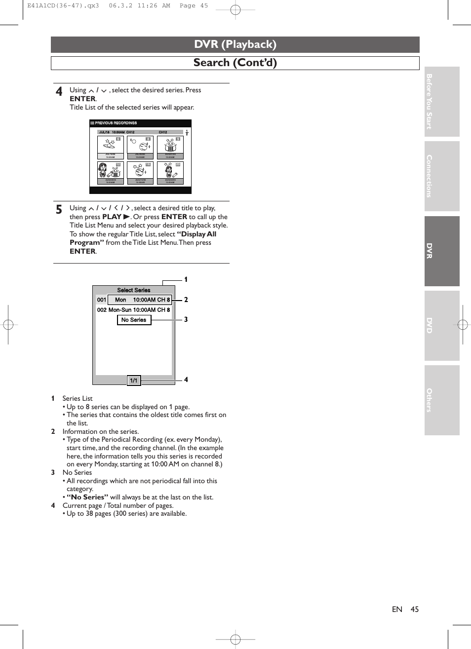 Search (cont’d), Dvr (playback) | Symphonic CHSP80G User Manual | Page 45 / 96