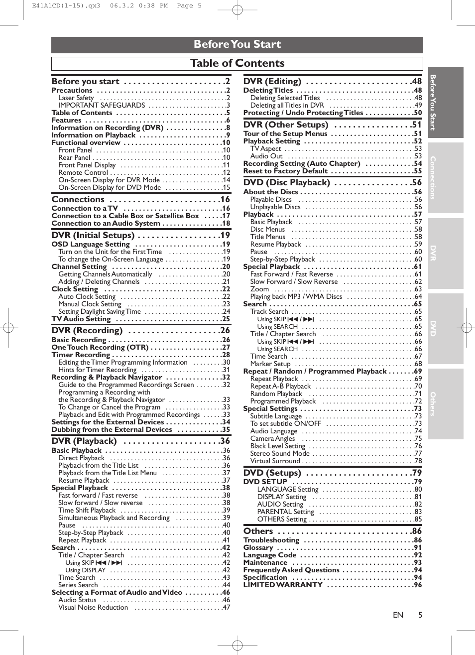Table of contents before you start | Symphonic CHSP80G User Manual | Page 5 / 96