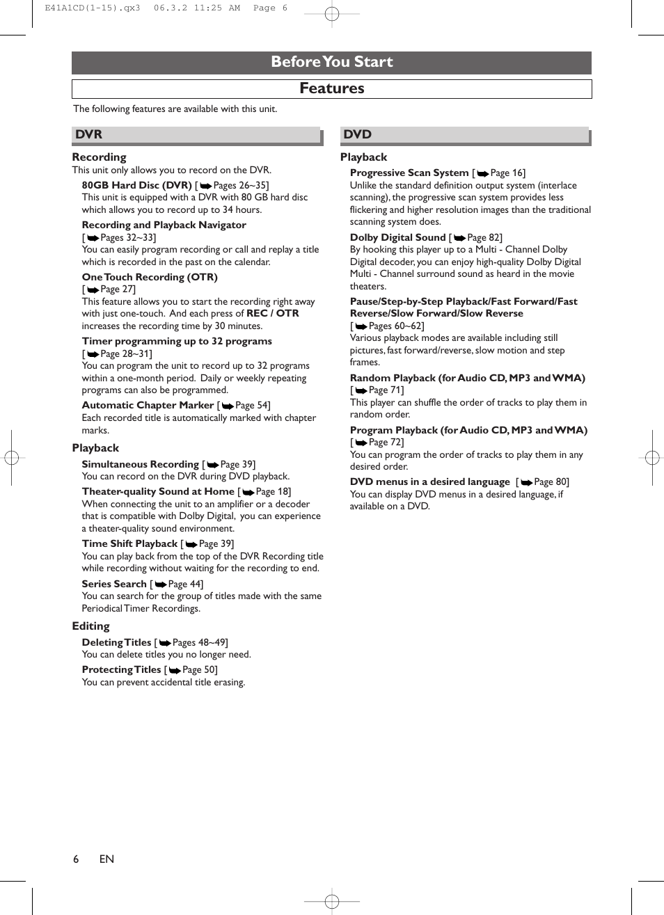 Before you start features | Symphonic CHSP80G User Manual | Page 6 / 96