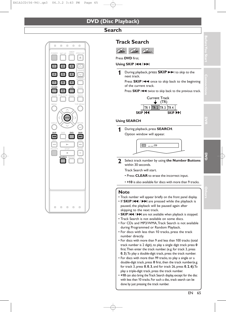Dvd (disc playback), Search, Track search | Press skip | Symphonic CHSP80G User Manual | Page 65 / 96