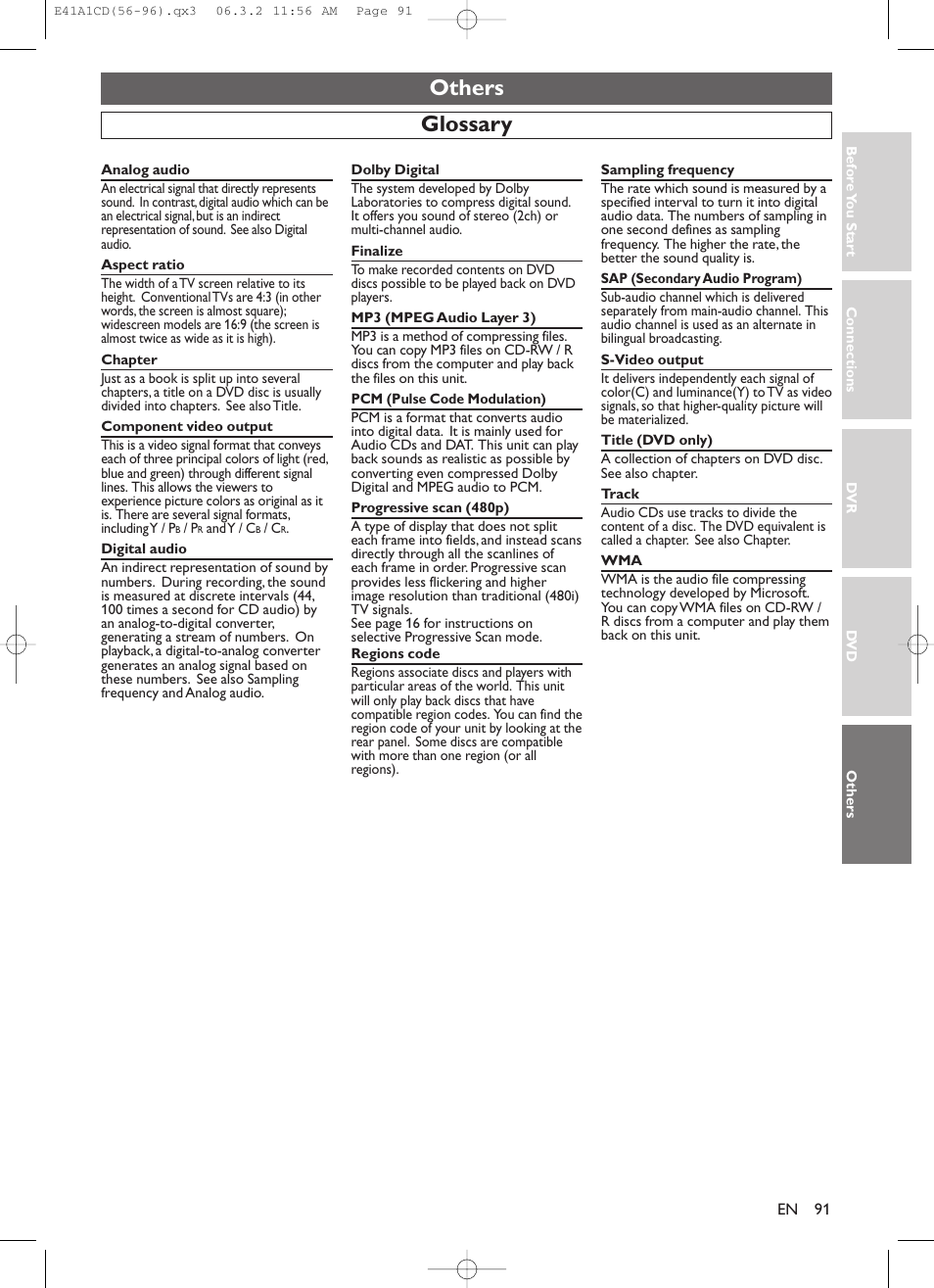 Others, Glossary | Symphonic CHSP80G User Manual | Page 91 / 96