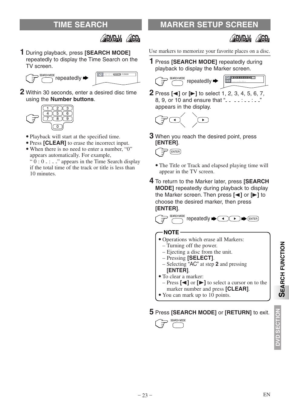 Time search marker setup screen | Symphonic STL20D5 User Manual | Page 23 / 48