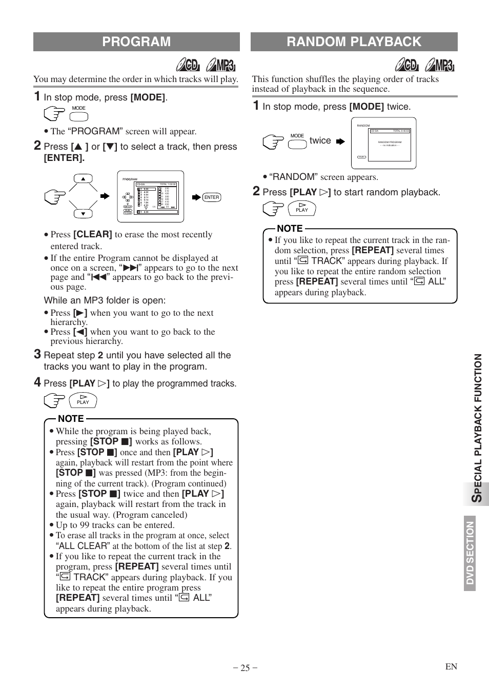 Program, Random playback | Symphonic STL20D5 User Manual | Page 25 / 48