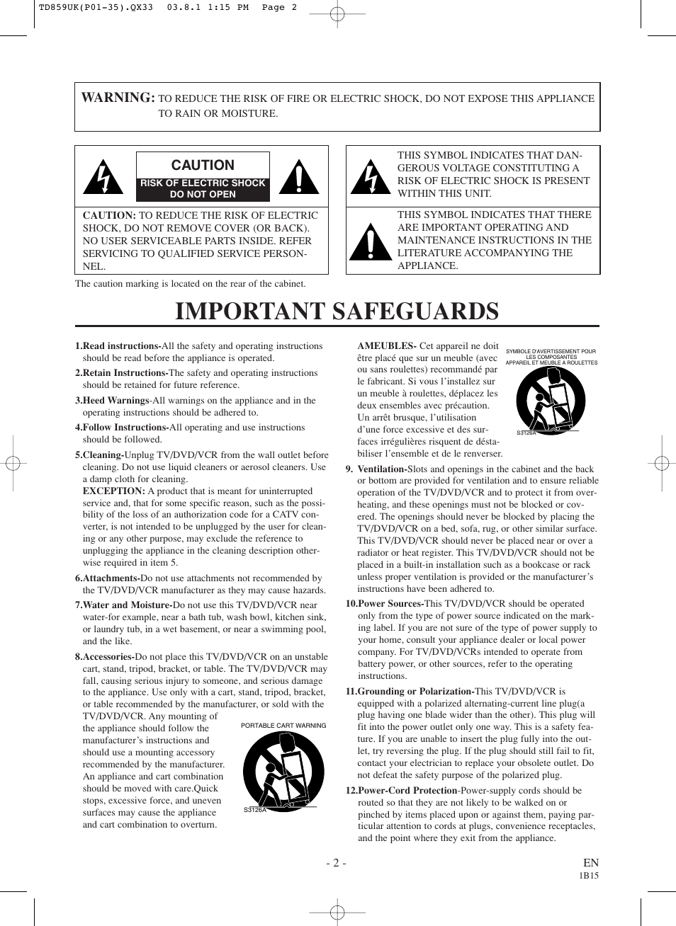 Important safeguards, Warning, Caution | Symphonic WF719 User Manual | Page 2 / 56