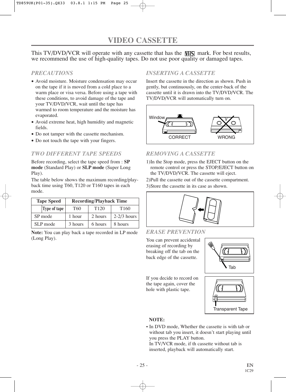 Video cassette | Symphonic WF719 User Manual | Page 25 / 56