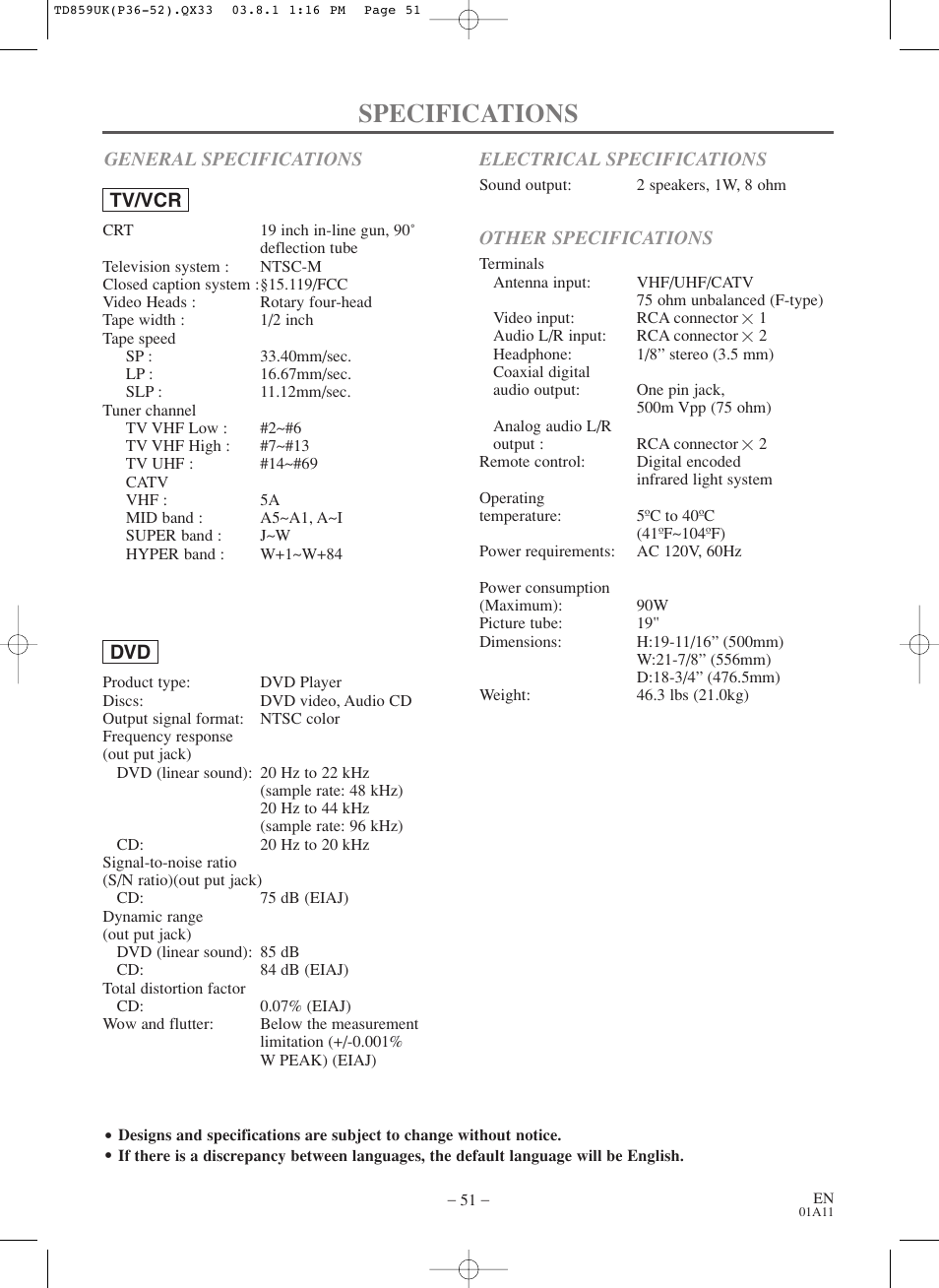 Specifications | Symphonic WF719 User Manual | Page 51 / 56