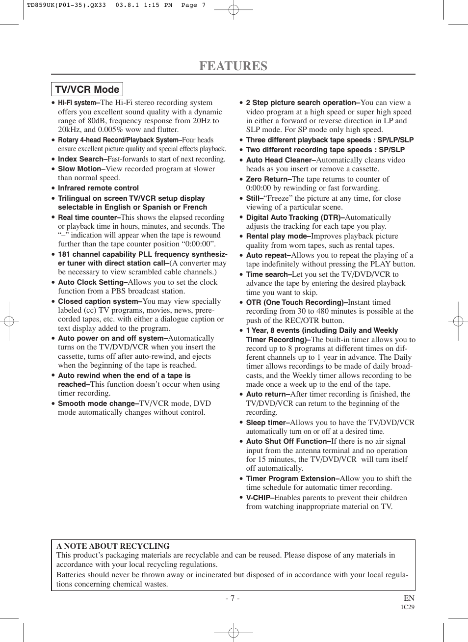 Features | Symphonic WF719 User Manual | Page 7 / 56