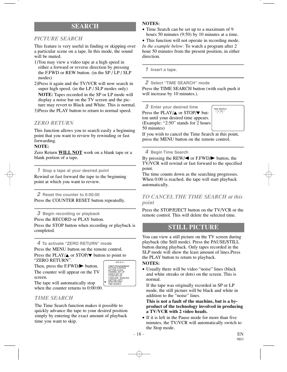 Still picture, Search | Symphonic SC1302 User Manual | Page 18 / 32