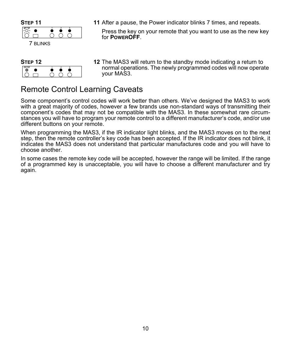 Remote control learning caveats | Symphonic ZEKTOR MAS3 User Manual | Page 10 / 16