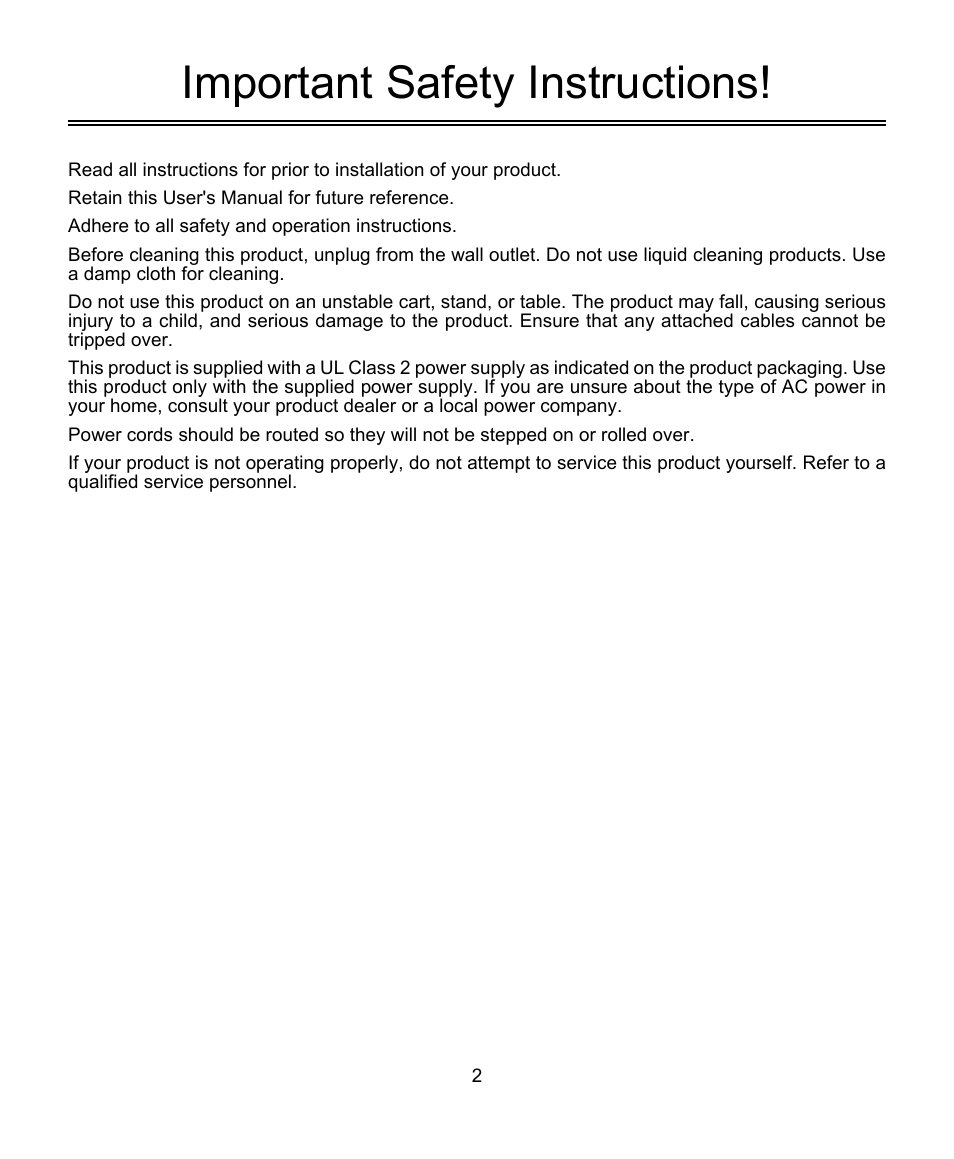 Important safety instructions | Symphonic ZEKTOR MAS3 User Manual | Page 2 / 16