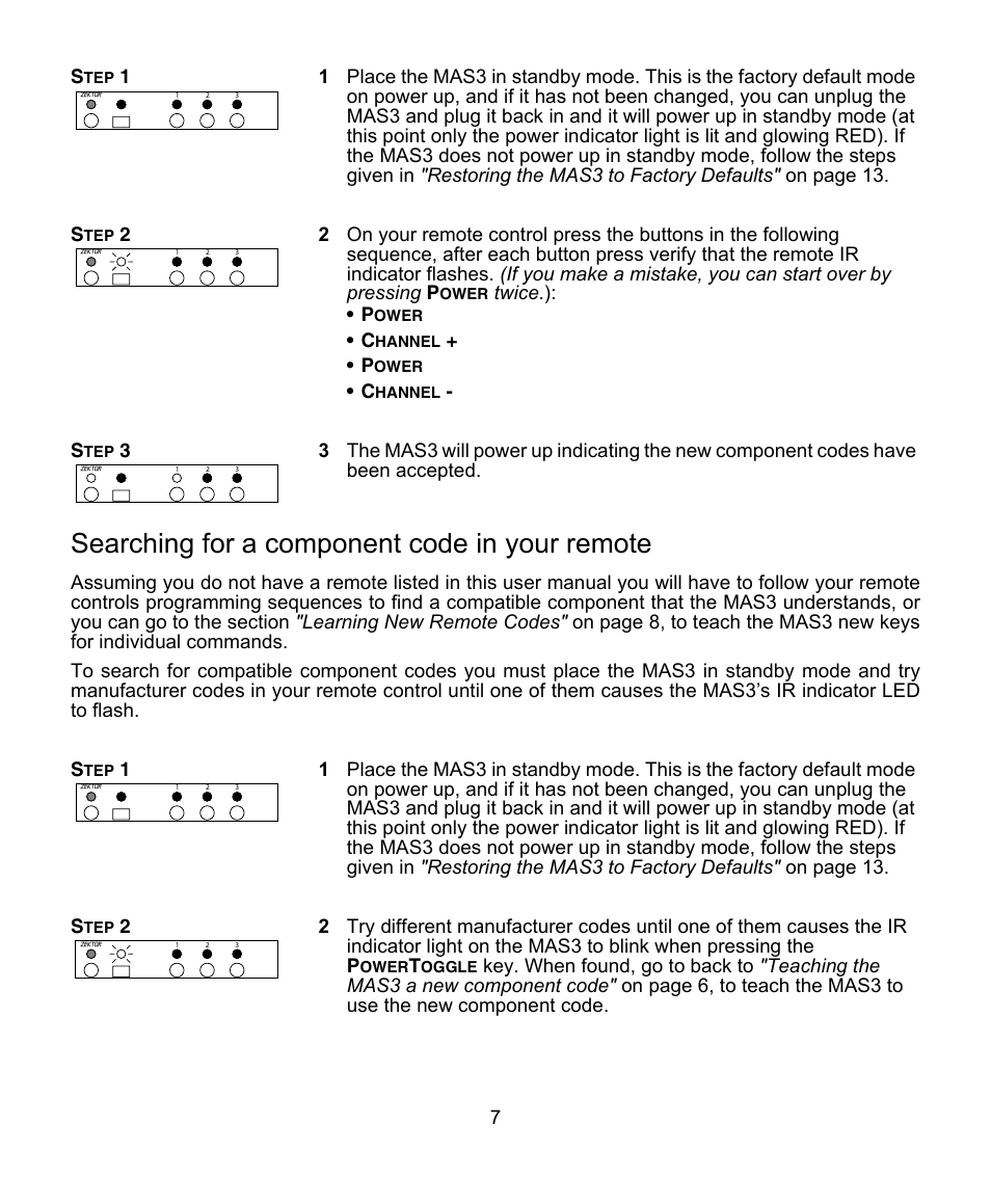 Searching for a component code in your remote | Symphonic ZEKTOR MAS3 User Manual | Page 7 / 16