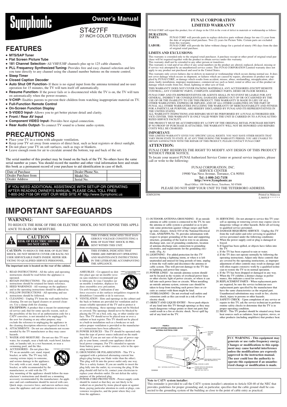 Symphonic ST427FF User Manual | 8 pages