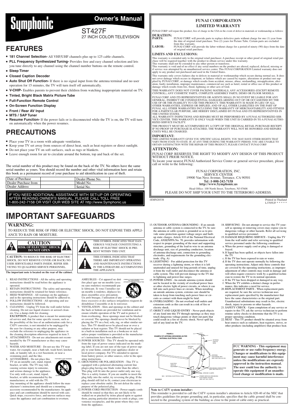 Symphonic ST427F User Manual | 8 pages