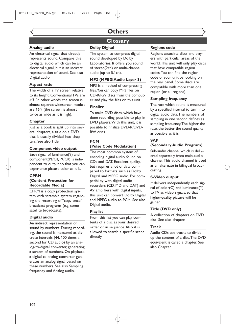 Others, Glossary | Symphonic CWR20V4 User Manual | Page 102 / 108