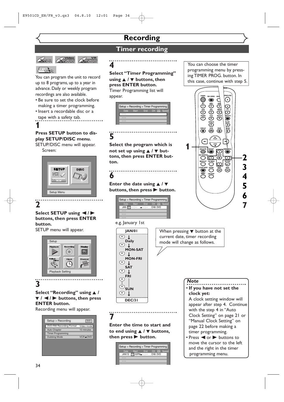 Recording, Timer recording | Symphonic CWR20V4 User Manual | Page 34 / 108