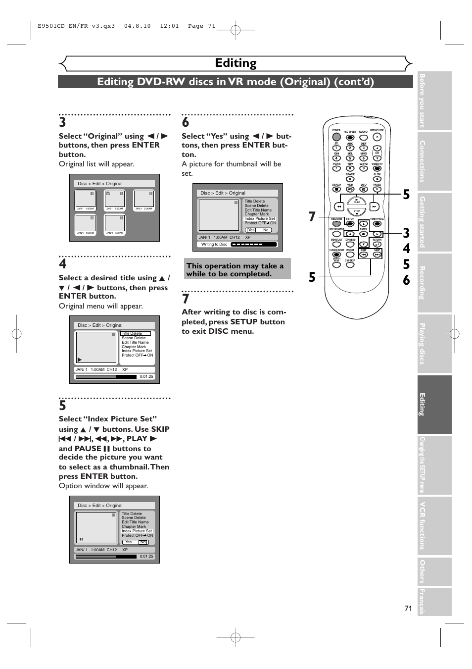 Editing | Symphonic CWR20V4 User Manual | Page 71 / 108