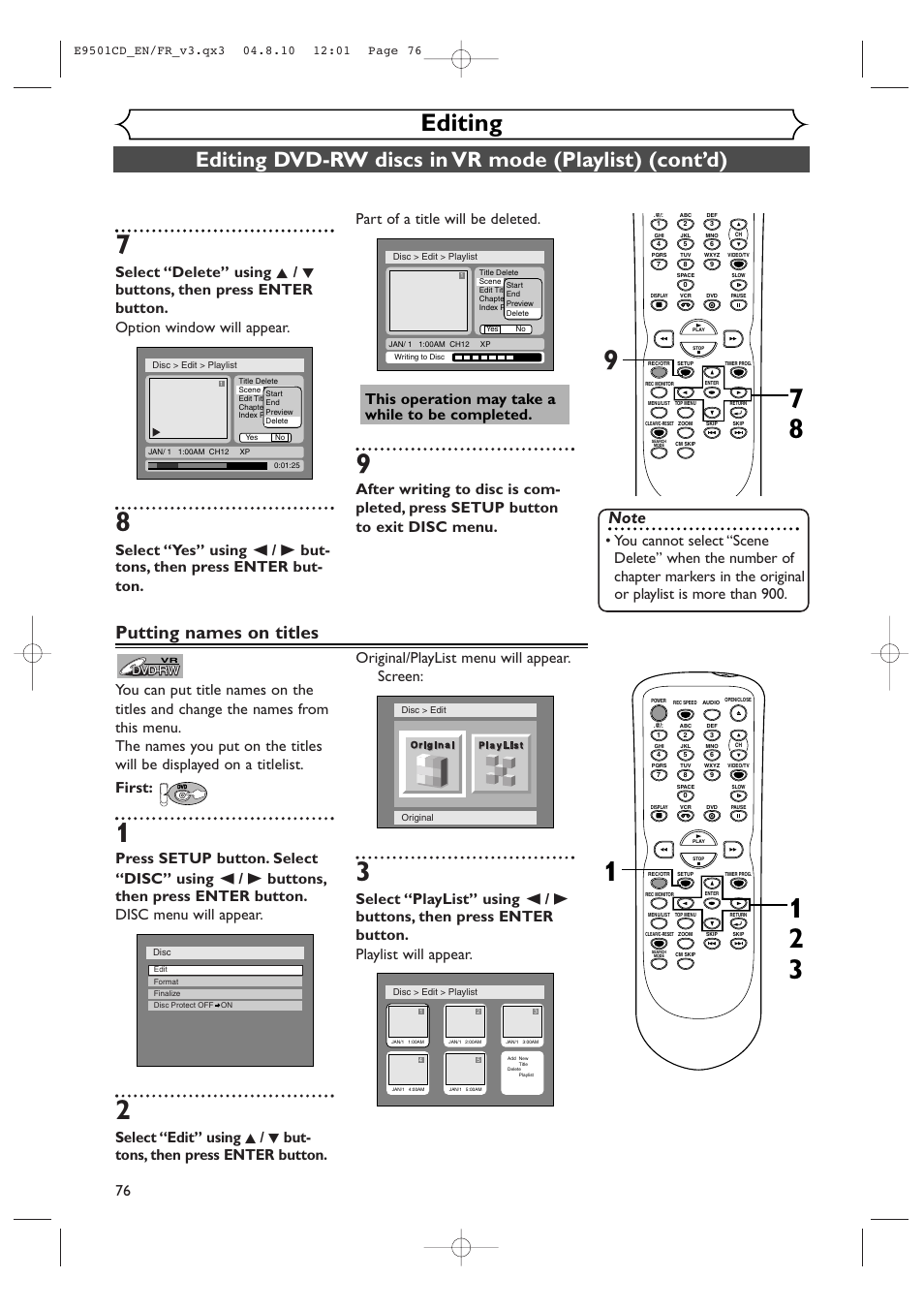 Editing, Putting names on titles | Symphonic CWR20V4 User Manual | Page 76 / 108