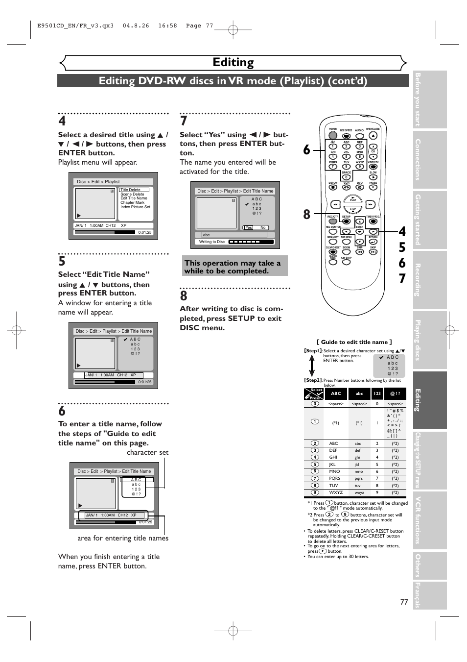 Editing | Symphonic CWR20V4 User Manual | Page 77 / 108