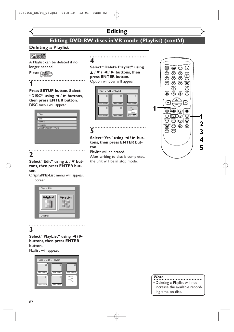 Editing, Deleting a playlist | Symphonic CWR20V4 User Manual | Page 82 / 108