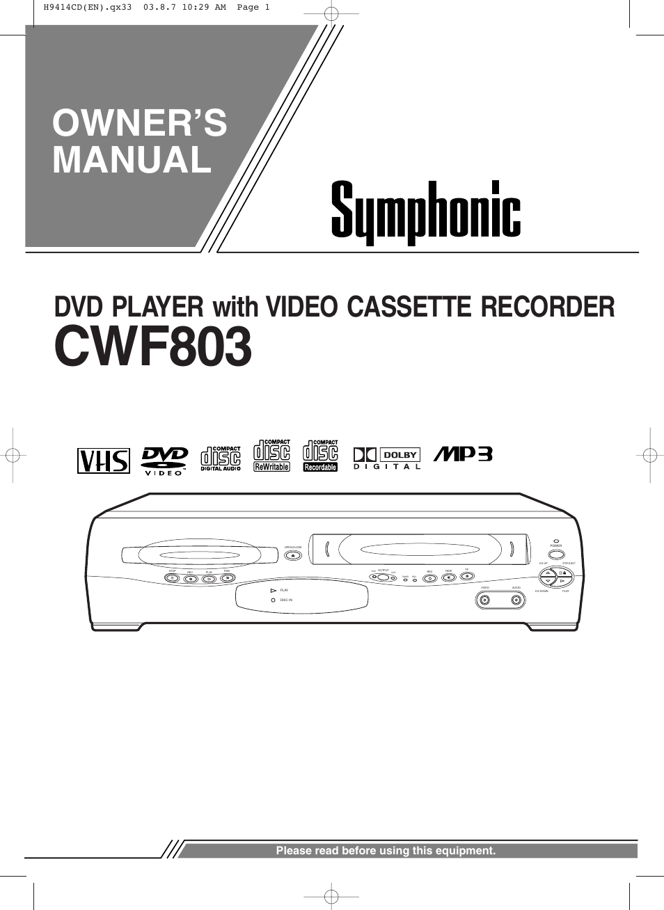 Symphonic CWF803 User Manual | 36 pages