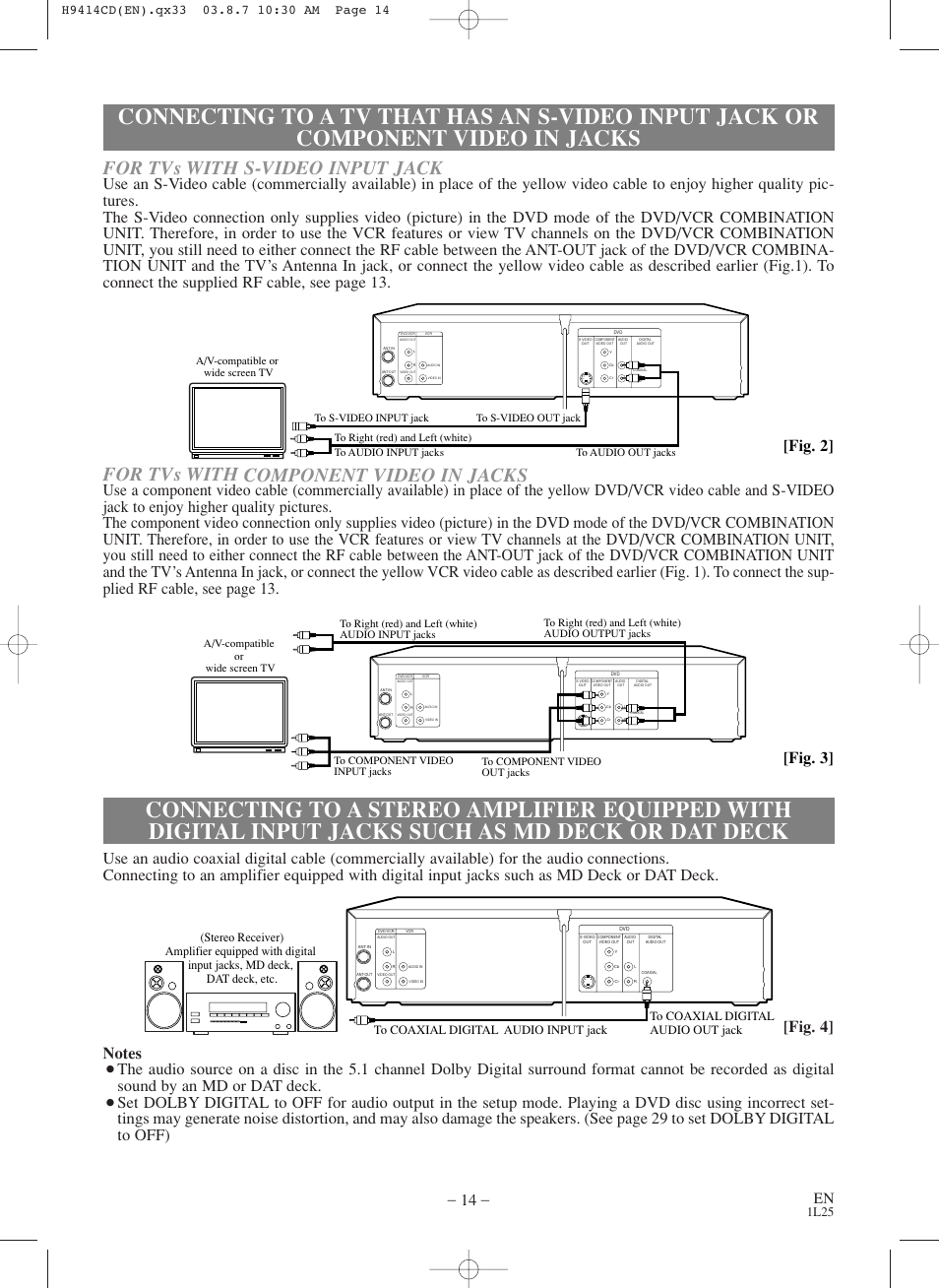 For tvs with component video in jacks, For tvs with s-video input jack, Fig. 3] [fig. 2 | 1l25 | Symphonic CWF803 User Manual | Page 14 / 36