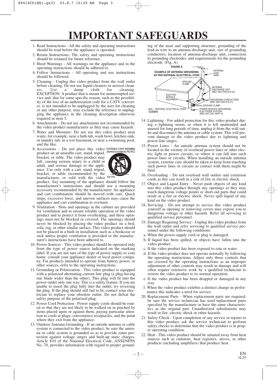 Important safeguards | Symphonic CWF803 User Manual | Page 3 / 36