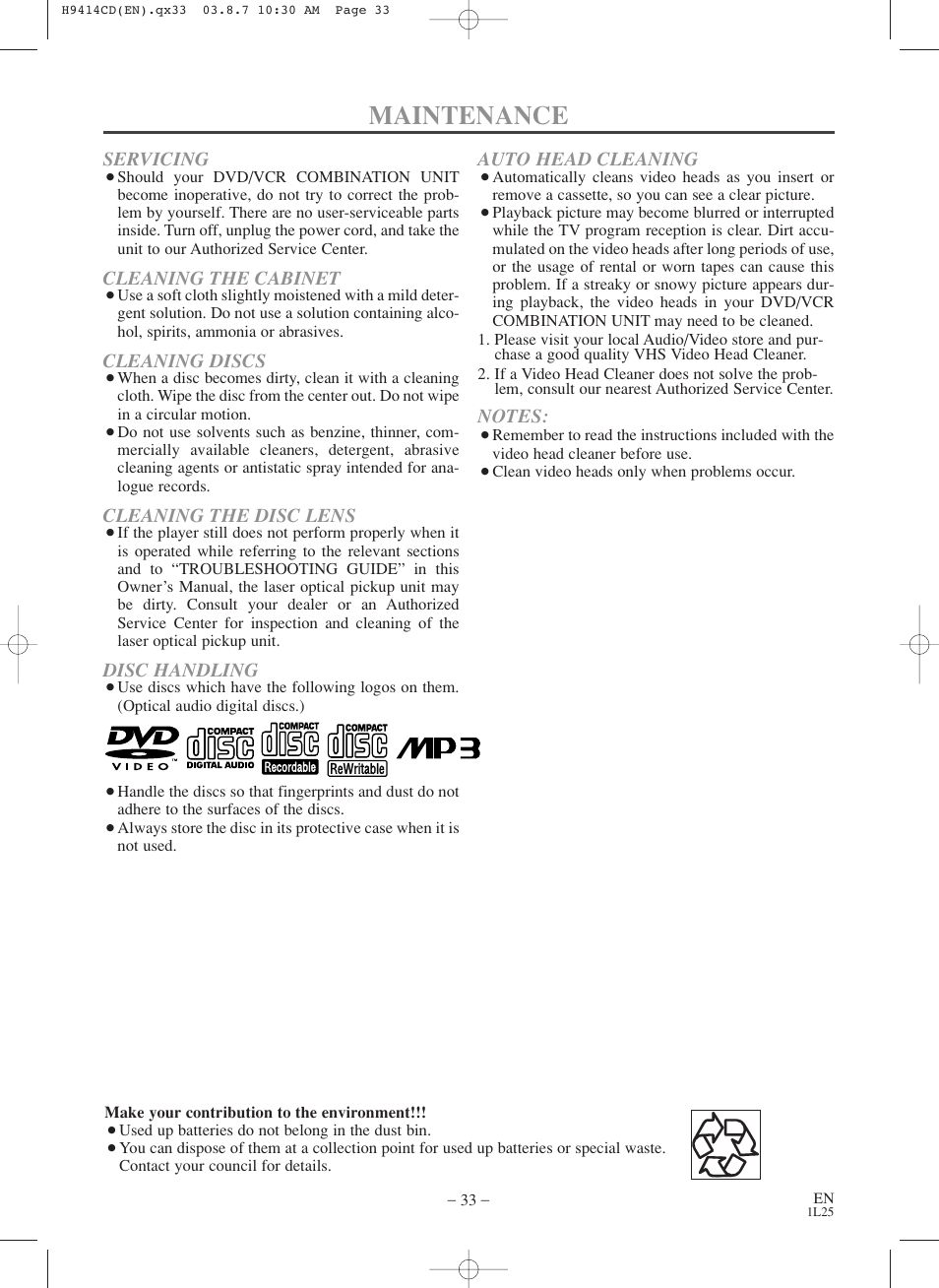 Maintenance | Symphonic CWF803 User Manual | Page 33 / 36