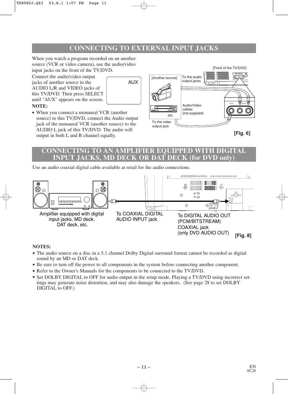 Connecting to external input jacks | Symphonic BL519DD User Manual | Page 11 / 34