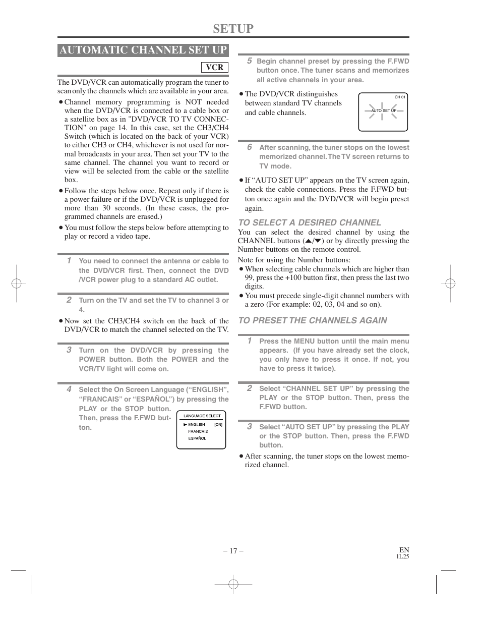 Setup, Automatic channel set up | Symphonic WF802 User Manual | Page 17 / 48