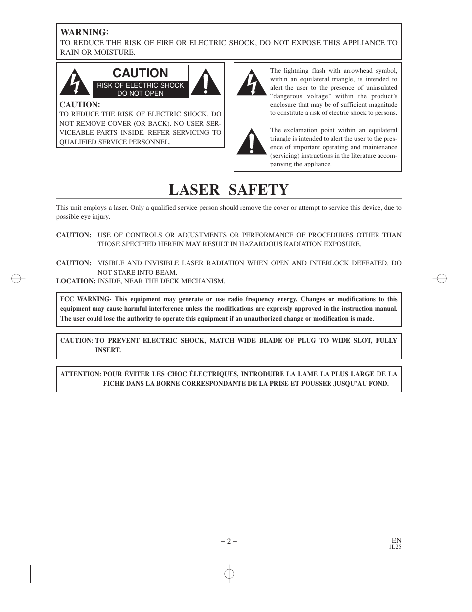 Laser safety, Caution | Symphonic WF802 User Manual | Page 2 / 48