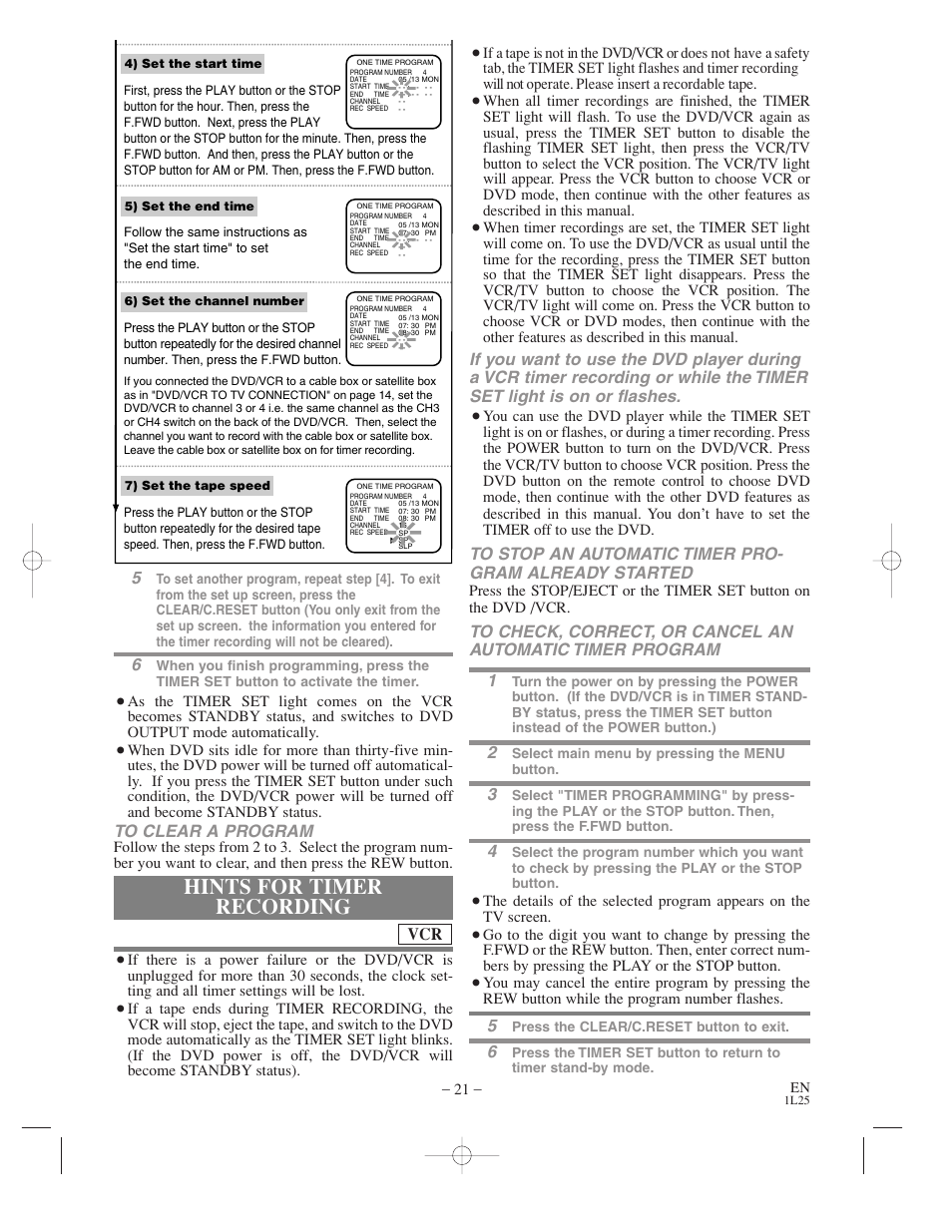 Hints for timer recording | Symphonic WF802 User Manual | Page 21 / 48