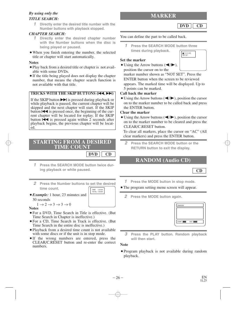 Starting from a desired time count, Marker random (audio cd) | Symphonic WF802 User Manual | Page 26 / 48