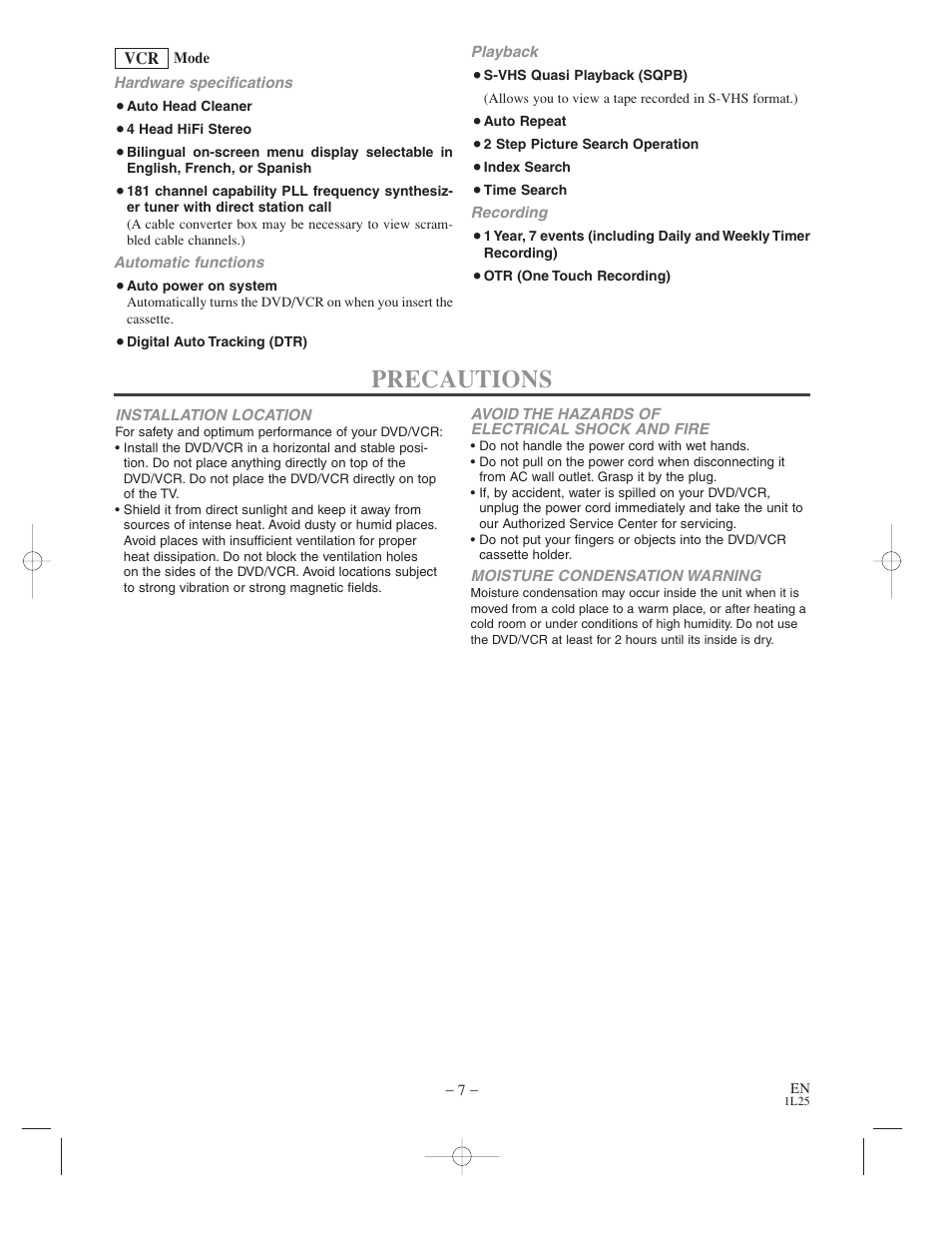 Precautions | Symphonic WF802 User Manual | Page 7 / 48