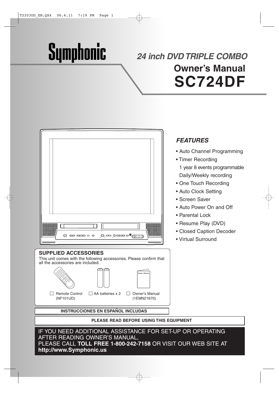 Symphonic SC724DF User Manual | 44 pages