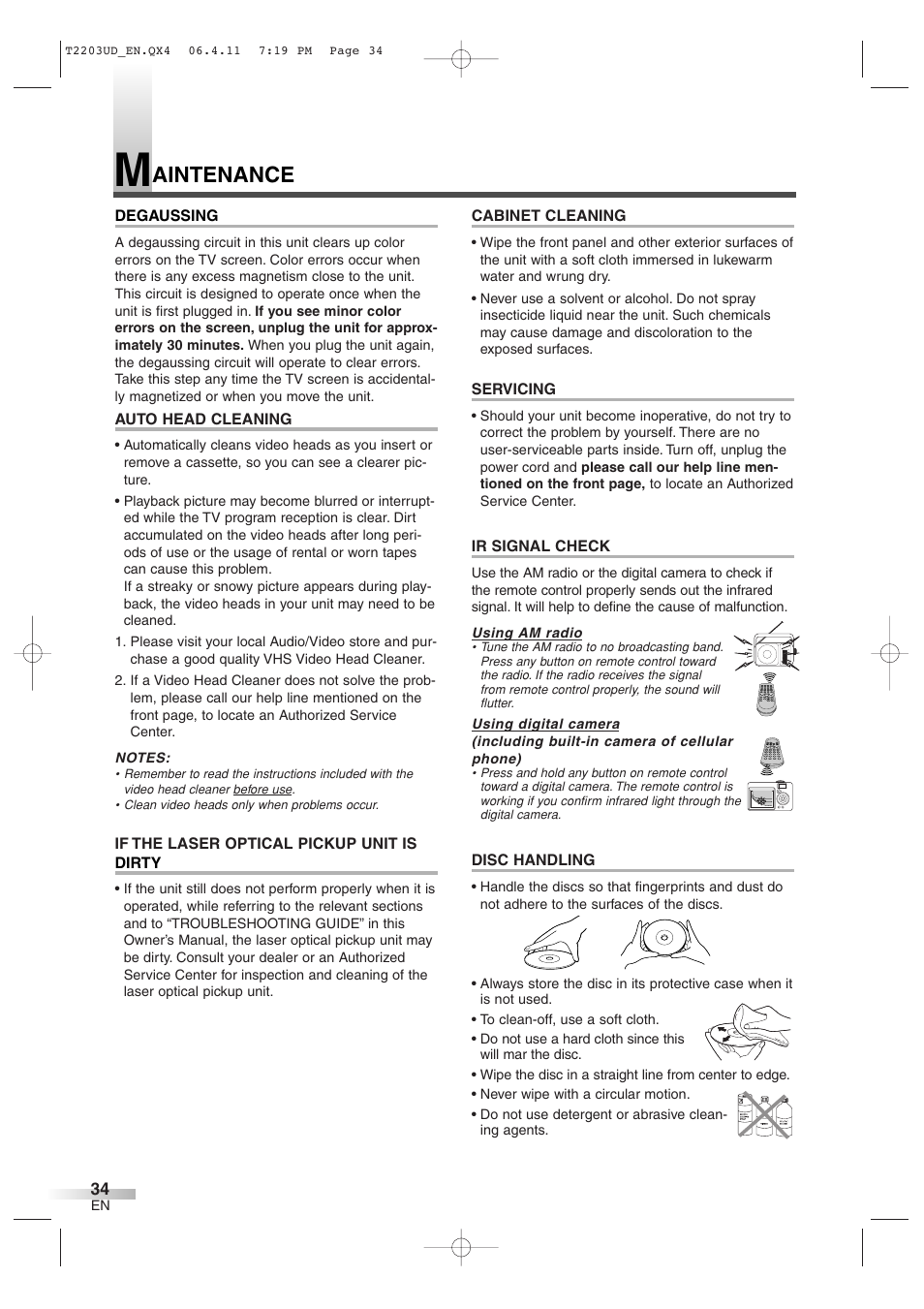 Aintenance | Symphonic SC724DF User Manual | Page 34 / 44